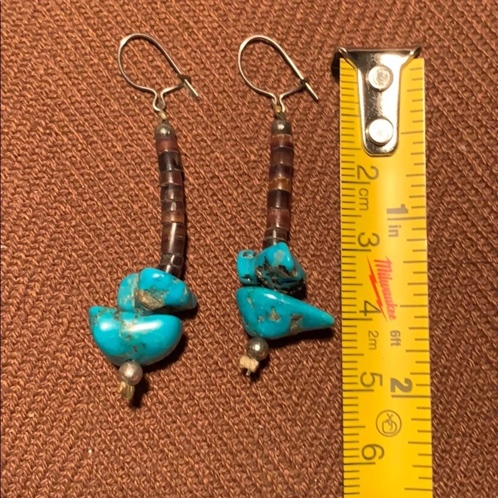 Turquoise uncut/horn beads earrings EC boho - Picture 6 of 7